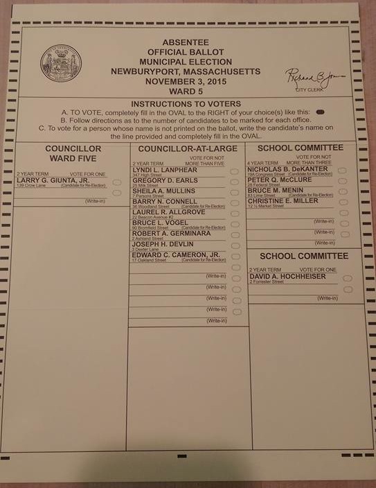 Newburyport 2015 ballot