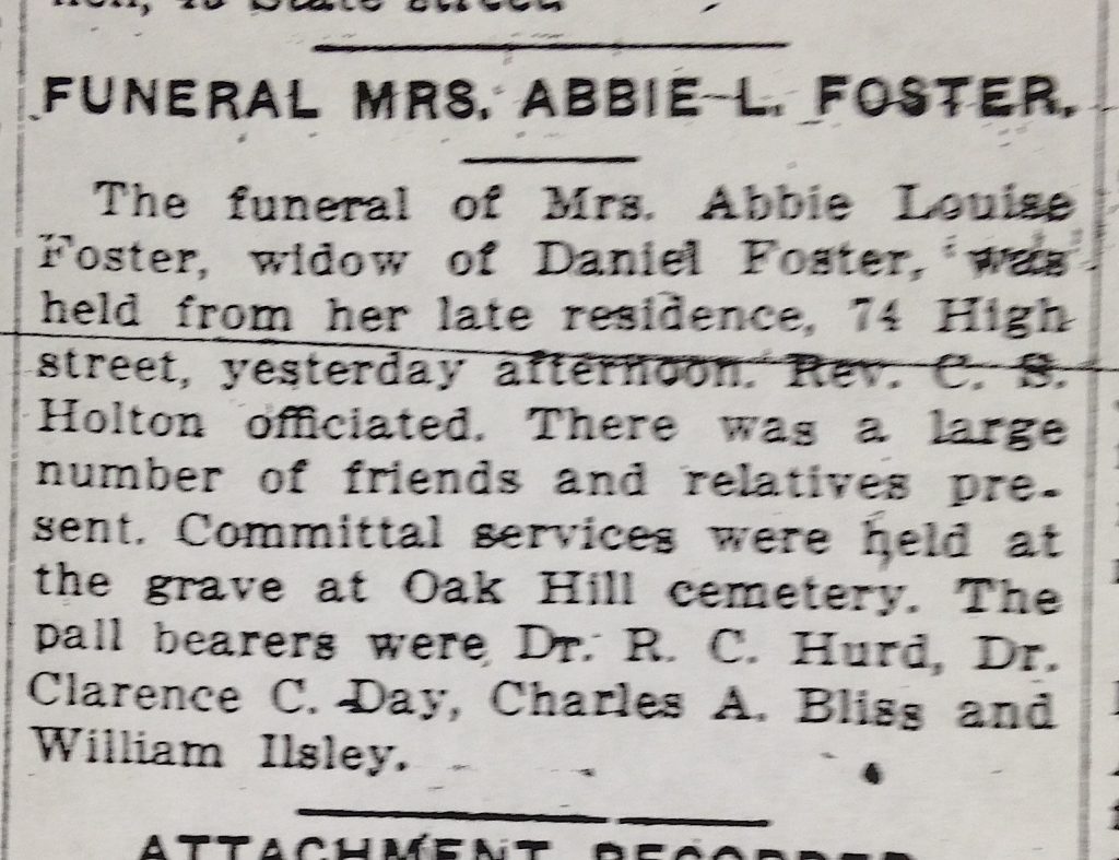 The write-up of Abbie Foster's funeral