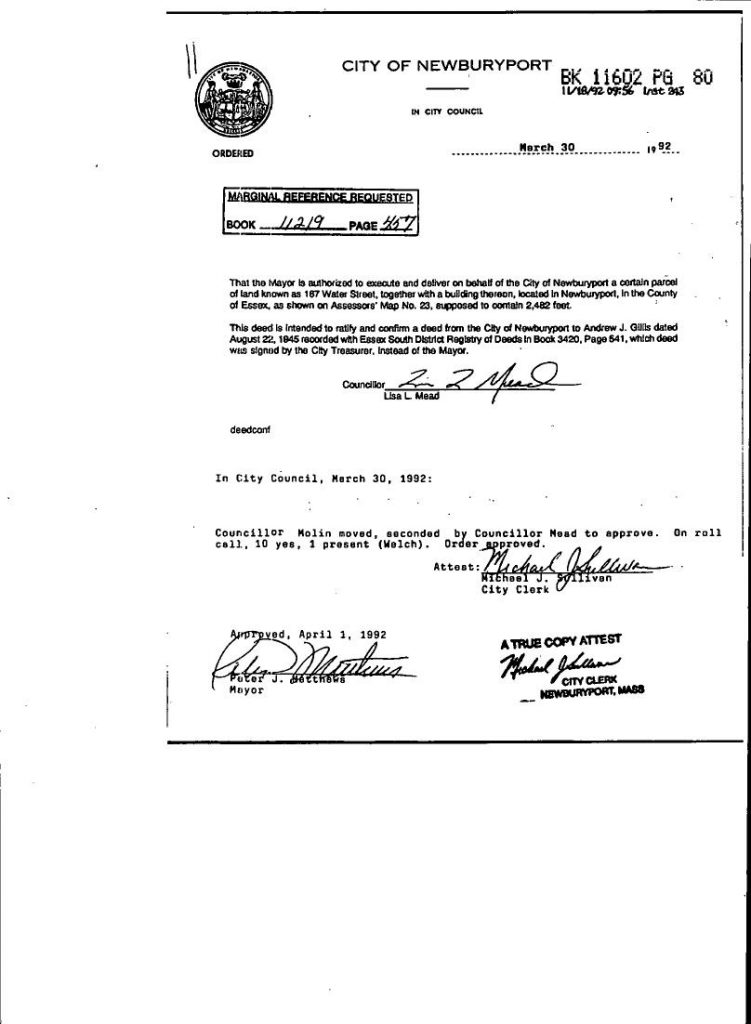 1992 Deed Claification by the Newburyport City Council