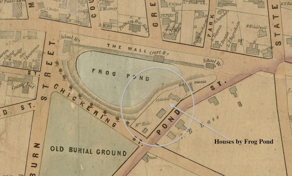 Detail of 1851 Map of Newburyport showing houses by the Bartlet Mall