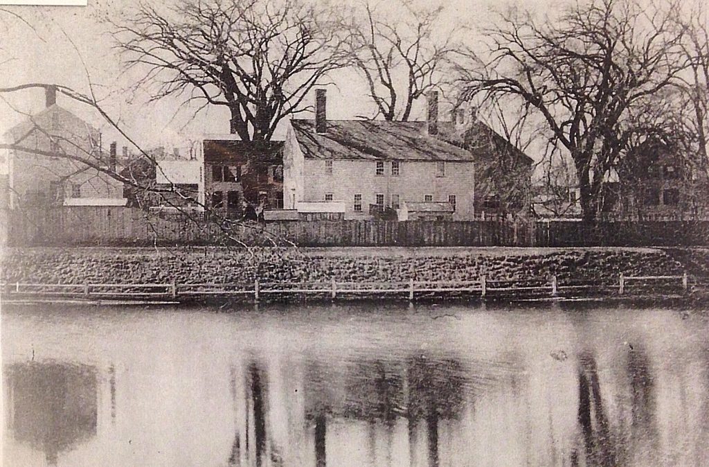 Houses Across from CVS once by Frog Pond the Bartlet Mall, detail courtesy of the Archival Center at the Newburyport Library.