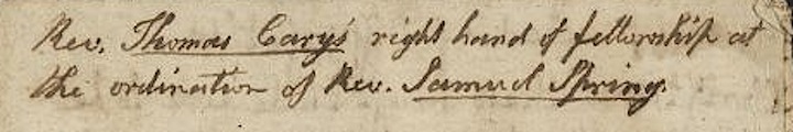The top of the handwritten address that was delivered by Rev. Thomas Cary 