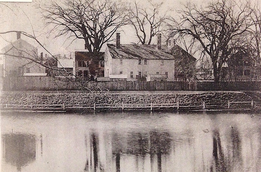 The houses on Frog Pond, courtesy of the Archival Center at the Newburyport Public Library