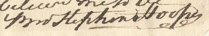 Signature on a letter dated 1776 by Stephen Hooper