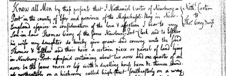 Deed to Thomas and Esther Cary from Nathaniel Carter 1775