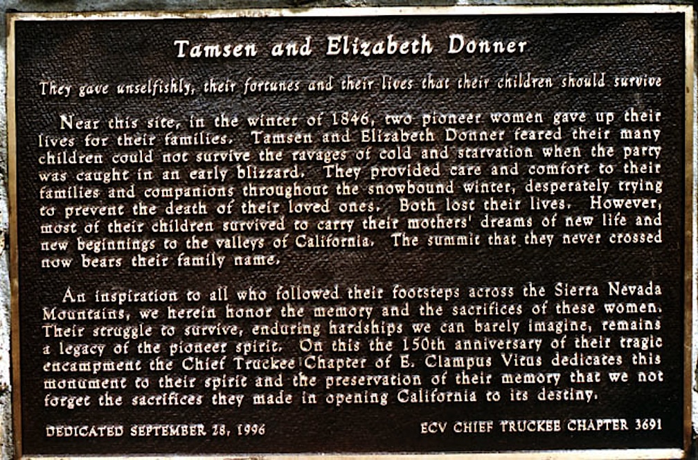 The plaque for Tamsen and Elizabeth Donner