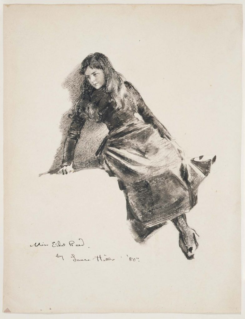Ethel Reed, by Laura Coombs Hill, 1880, 10 x 7 3/4 inches Wash and chalk on paper, Museum of Fine Arts, Boston