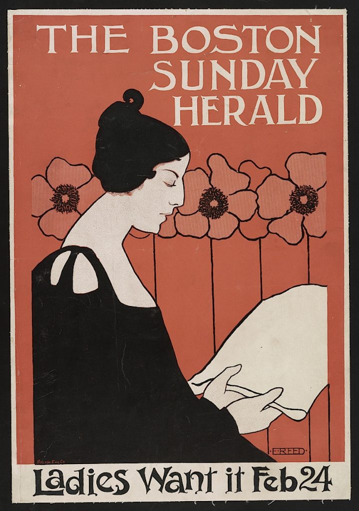 A poster by Ethel Reed, The Boston Sunday Herald, Ladies Want It, courtesy of the Library of Congress Prints and Photographs Division Washington, D.C 
