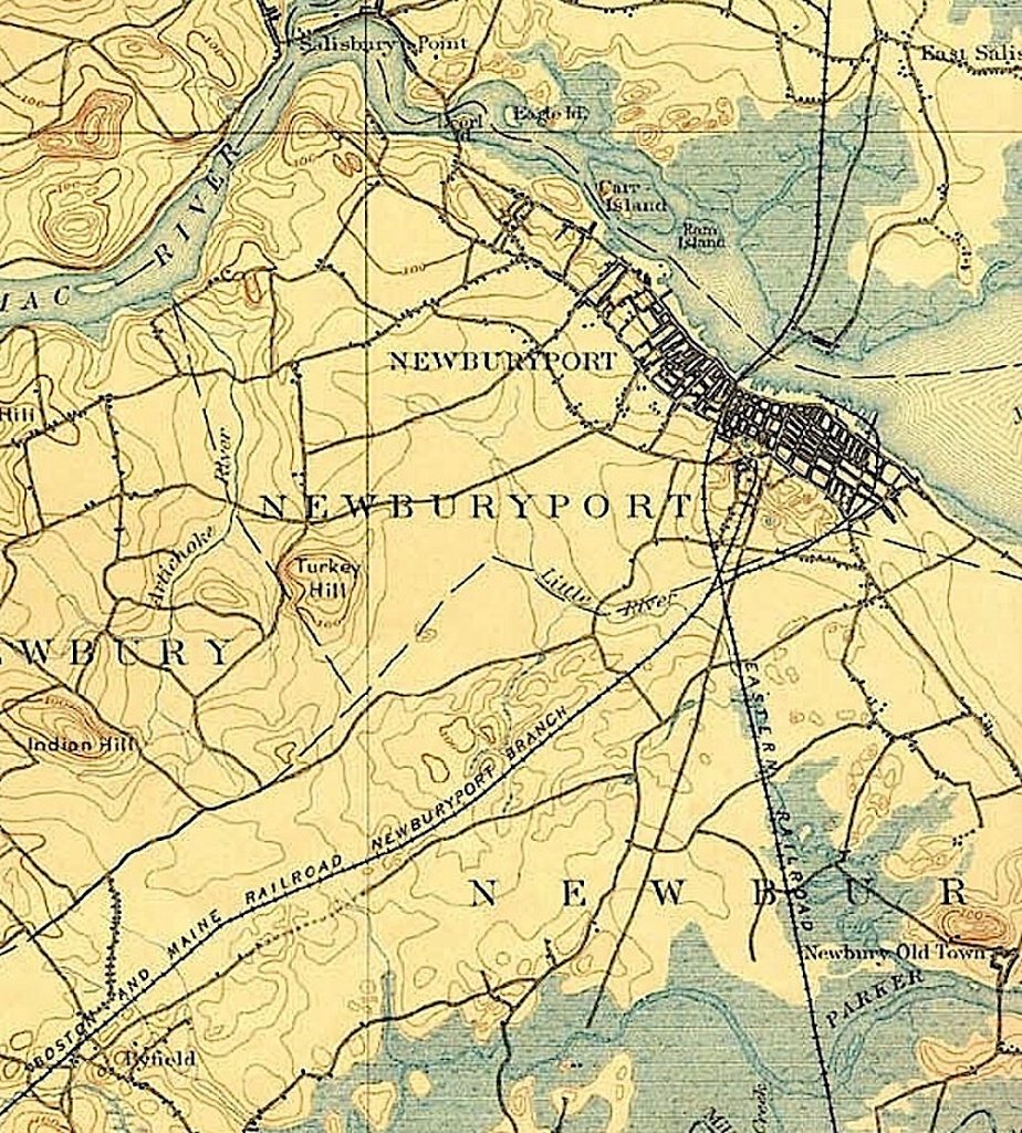 A map of the rail road routes into and out of Newburyport, from Scott's Railroad Archaeology Page
