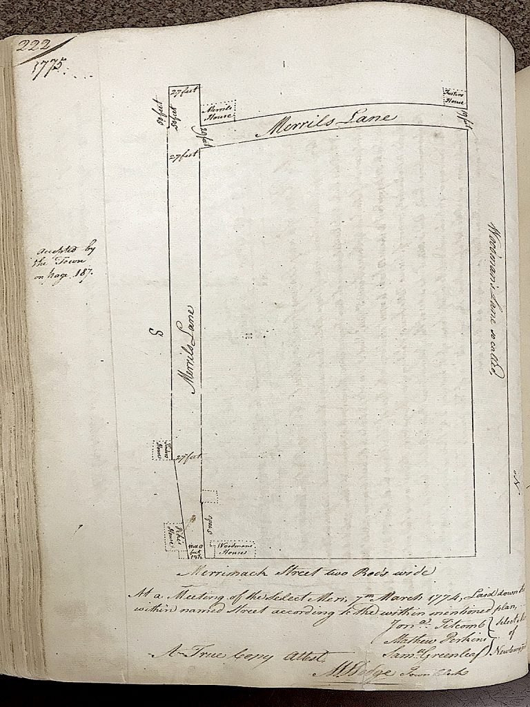 Map of Wood's Lane and Merrill Lane 1775 from the Newburyport Records 1764-1789,  year 1775, Vol 1