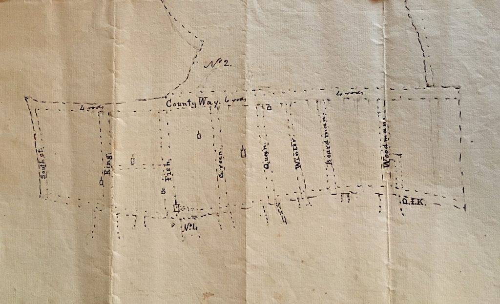 A detail of a really early map courtesy of Sharon Spieldenner of the Newburyport Archival Center. A guess on the date might be around 1720.