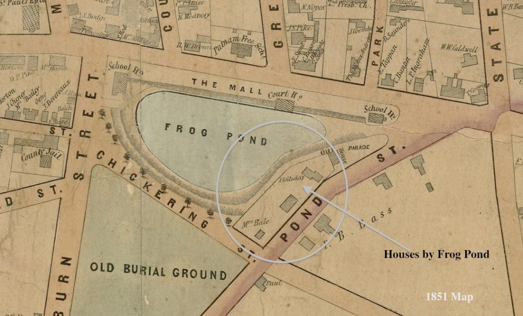 1851 Map showing building by Frog Pond